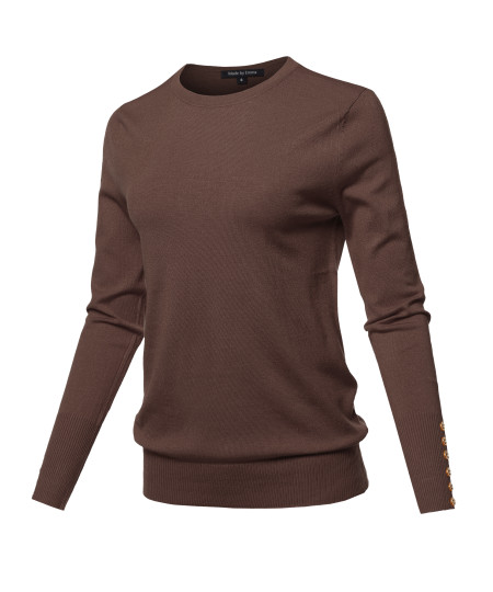 Women's Casual Premium quality With Gold Button Stretchy Crew neck Sweater