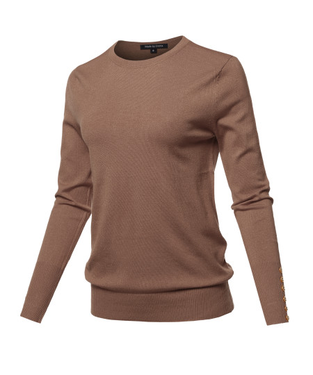 Women's Casual Premium quality With Gold Button Stretchy Crew neck Sweater