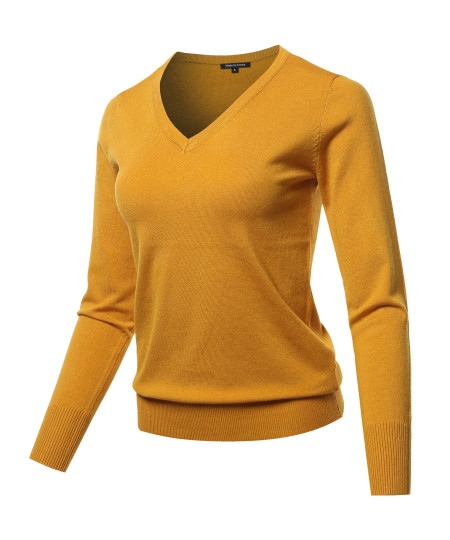 Women's Solid Basic Long Sleeve V Neck Classic Sweater