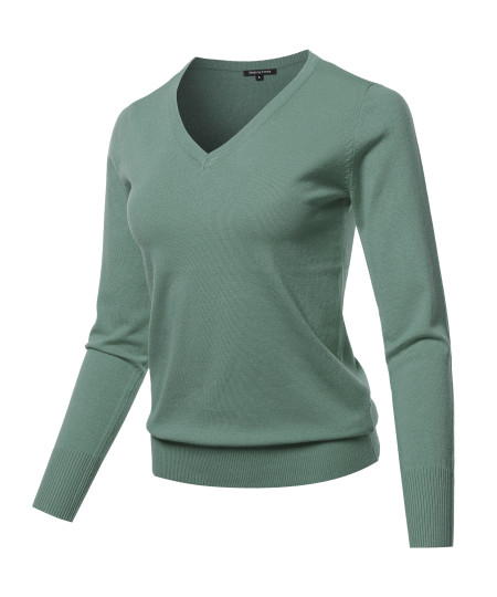 Women's Solid Basic Long Sleeve V Neck Classic Sweater