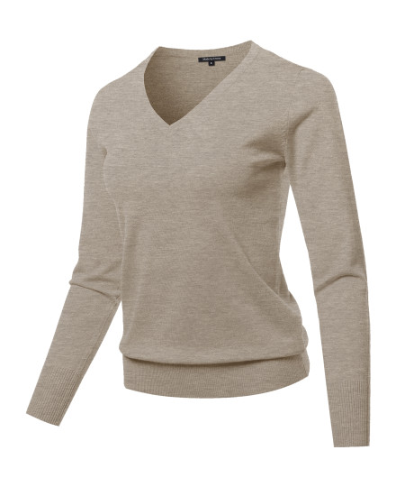 Women's Solid Basic Long Sleeve V Neck Classic Sweater