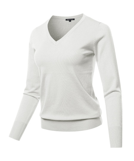 Women's Solid Basic Long Sleeve V Neck Classic Sweater