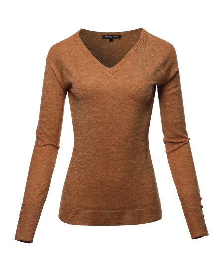Women's Casual Premium quality With Gold Button V-neck Viscose Sweater Top