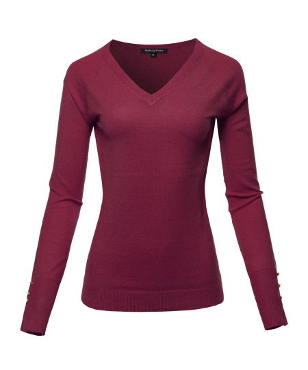 Women's Casual Premium quality With Gold Button V-neck Viscose Sweater Top