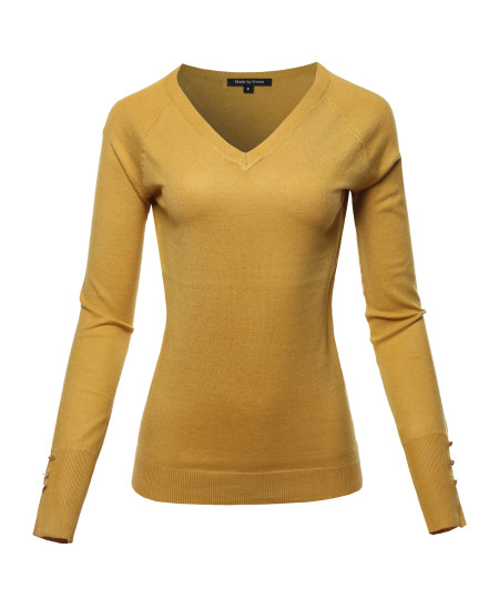 Women's Casual Premium quality With Gold Button V-neck Viscose Sweater Top