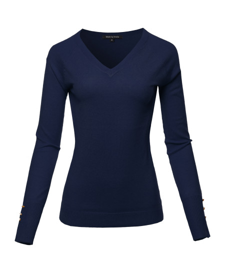 Women's Casual Premium quality With Gold Button V-neck Viscose Sweater Top