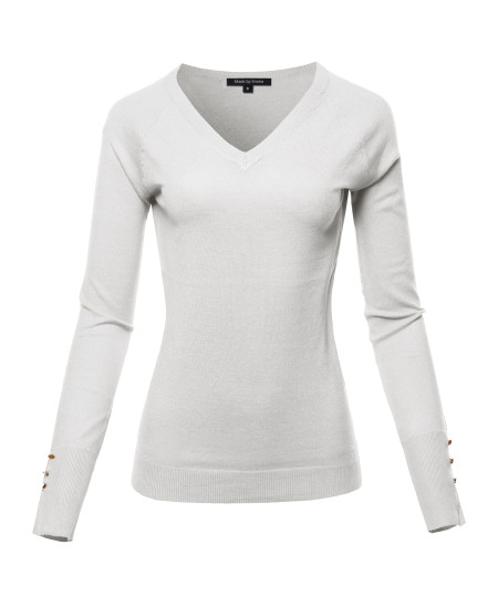 Women's Casual Premium quality With Gold Button V-neck Viscose Sweater Top