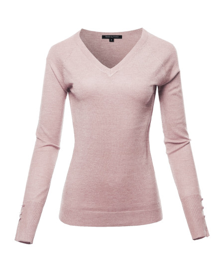 Women's Casual Premium quality With Gold Button V-neck Viscose Sweater Top