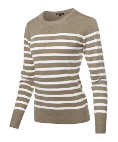 Women's Round Neck Striped Pullover Long Sleeve Top