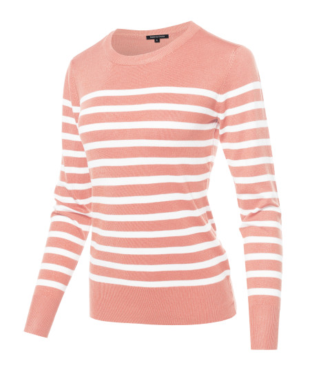 Women's Round Neck Striped Pullover Long Sleeve Top