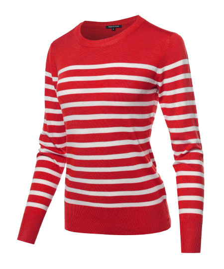 Women's Round Neck Striped Pullover Long Sleeve Top