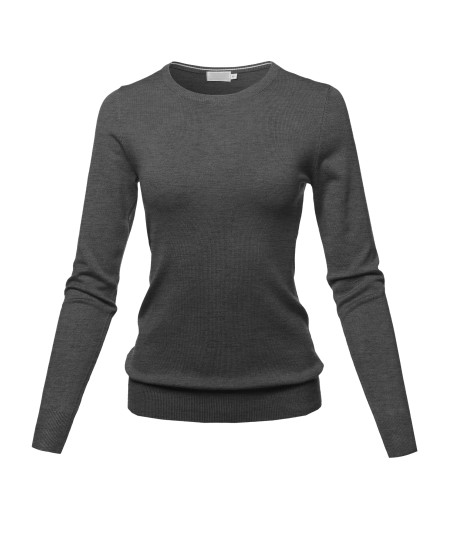 Women's Solid Basic Viscose Nylon Crew Neck Sweater Top