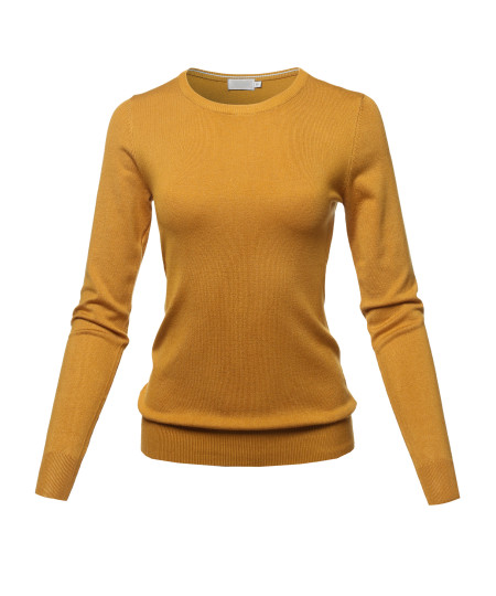 Women's Solid Basic Viscose Nylon Crew Neck Sweater Top