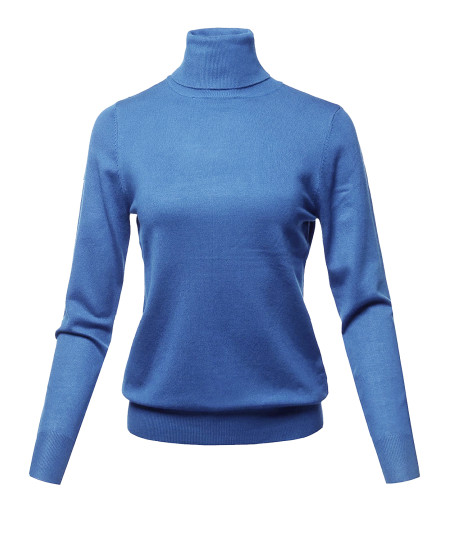 Women's Solid Lightweight Turtleneck Long Sleeves Knit Sweater