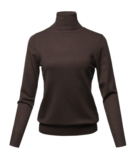 Women's Solid Lightweight Turtleneck Long Sleeves Knit Sweater