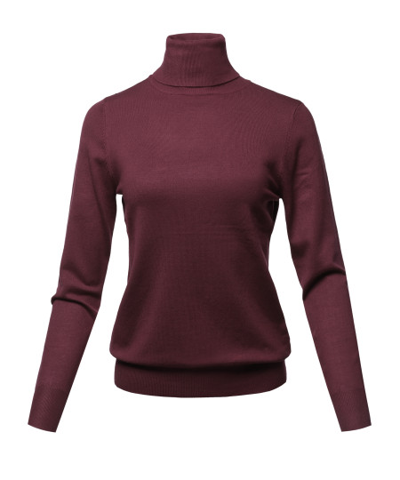 Women's Solid Lightweight Turtleneck Long Sleeves Knit Sweater