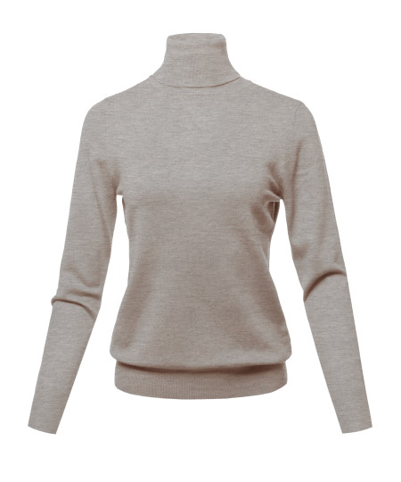 Women's Solid Lightweight Turtleneck Long Sleeves Knit Sweater
