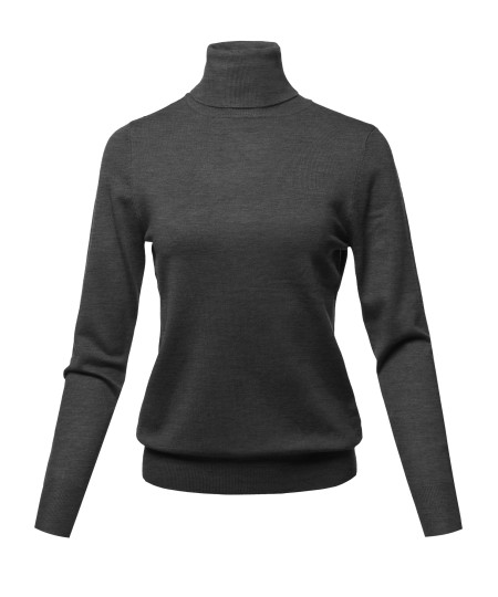 Women's Solid Lightweight Turtleneck Long Sleeves Knit Sweater