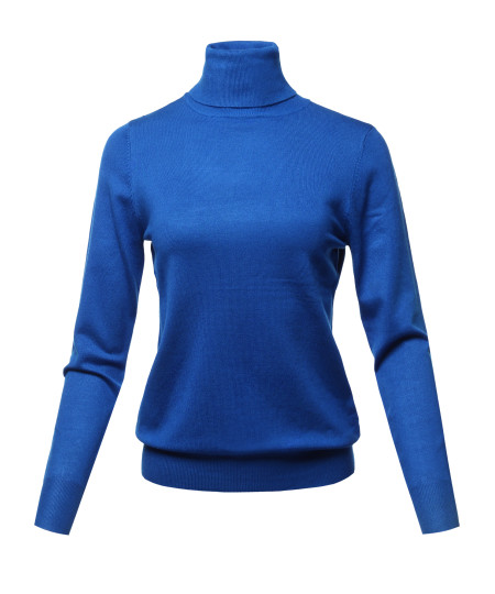 Women's Solid Lightweight Turtleneck Long Sleeves Knit Sweater