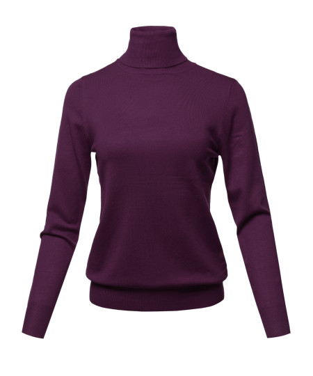 Women's Solid Lightweight Turtleneck Long Sleeves Knit Sweater