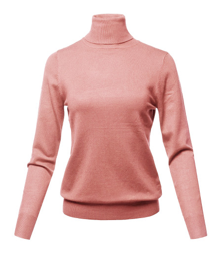 Women's Solid Lightweight Turtleneck Long Sleeves Knit Sweater