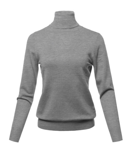 Women's Solid Lightweight Turtleneck Long Sleeves Knit Sweater