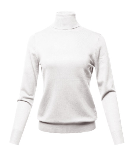 Women's Solid Lightweight Turtleneck Long Sleeves Knit Sweater