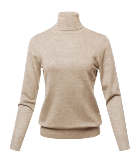 Women's Solid Lightweight Turtleneck Long Sleeves Knit Sweater