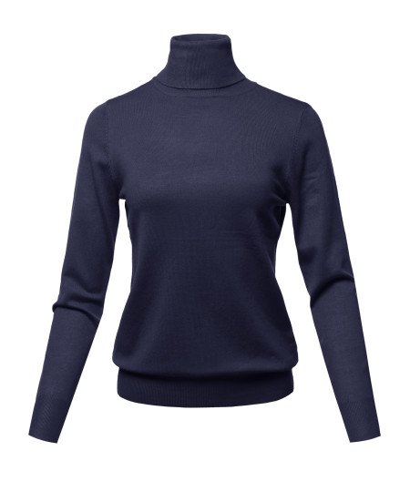 Women's Solid Lightweight Turtleneck Long Sleeves Knit Sweater