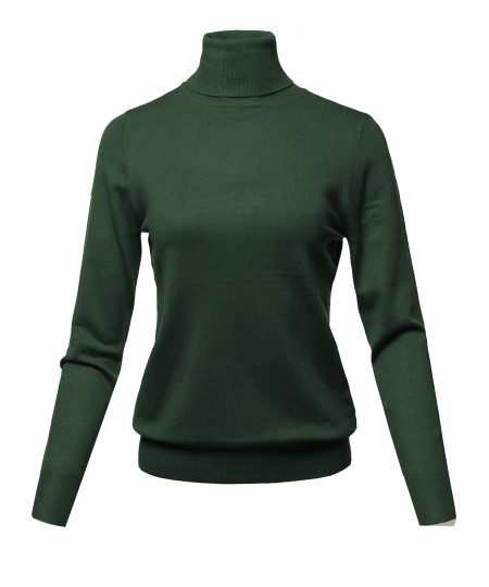 Women's Solid Lightweight Turtleneck Long Sleeves Knit Sweater