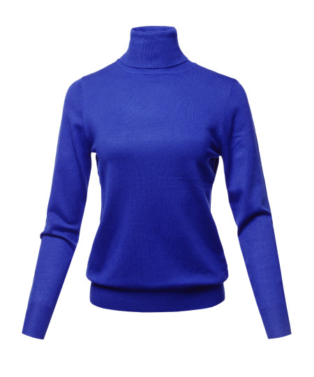 Women's Solid Lightweight Turtleneck Long Sleeves Knit Sweater