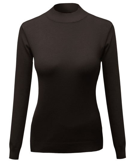 Women's Silky Mock Turtle Neck Long Sleeve Knit Top Sweater