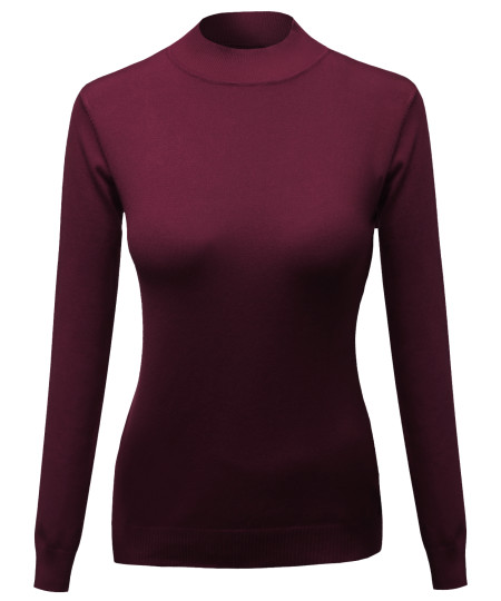 Women's Silky Mock Turtle Neck Long Sleeve Knit Top Sweater