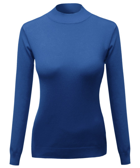 Women's Silky Mock Turtle Neck Long Sleeve Knit Top Sweater