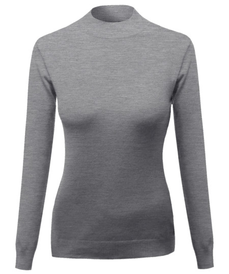 Women's Silky Mock Turtle Neck Long Sleeve Knit Top Sweater