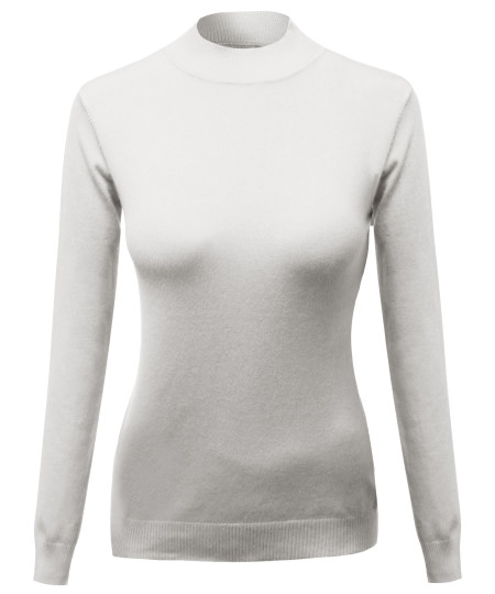 Women's Silky Mock Turtle Neck Long Sleeve Knit Top Sweater