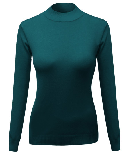 Women's Silky Mock Turtle Neck Long Sleeve Knit Top Sweater