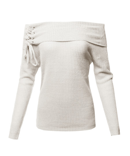 Women's Casual Off Shoulder Long Sleeve Pullover Sweater Knit Tops