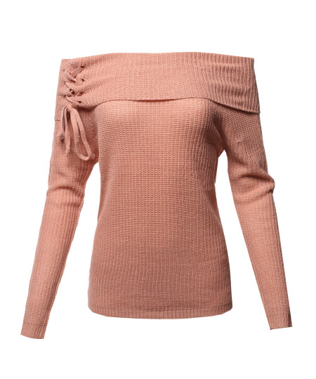 Women's Casual Off Shoulder Long Sleeve Pullover Sweater Knit Tops