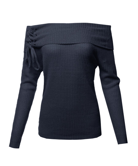 Women's Casual Off Shoulder Long Sleeve Pullover Sweater Knit Tops