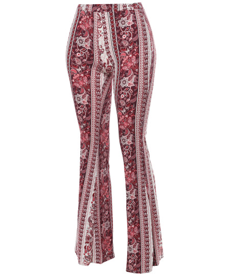 Women's High Waist Boho Print Bell Bottom Palazzo Pants