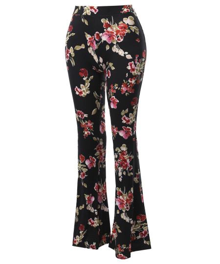 Women's High Waist Boho Print Bell Bottom Palazzo Pants