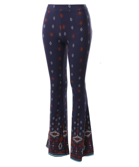 Women's High Waist Boho Print Bell Bottom Palazzo Pants