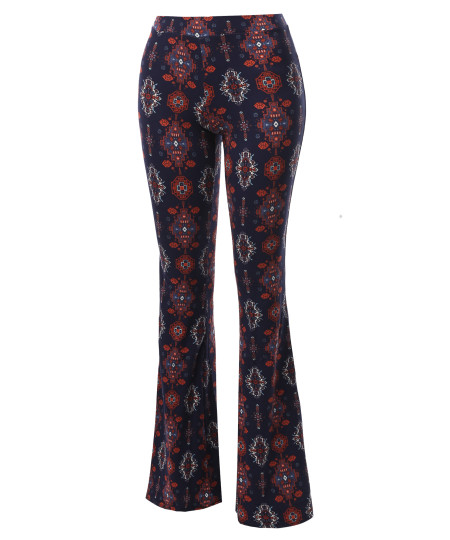 Women's High Waist Boho Print Bell Bottom Palazzo Pants