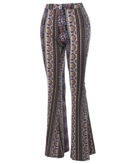 Women's High Waist Boho Print Bell Bottom Palazzo Pants