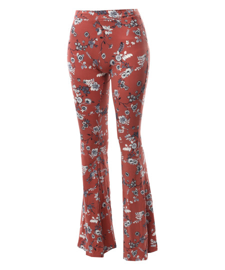 Women's High Waist Boho Print Bell Bottom Palazzo Pants