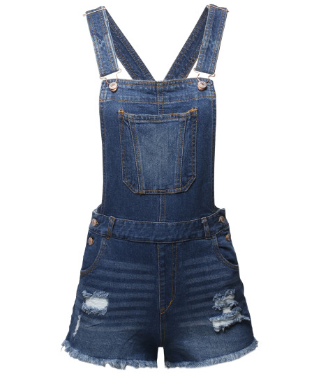 Women's Casual Denim Single Chest Pocket Adjustable Straps Sexy Cute Short Overalls