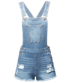 Women's Casual Denim Single Chest Pocket Adjustable Straps Sexy Cute Short Overalls