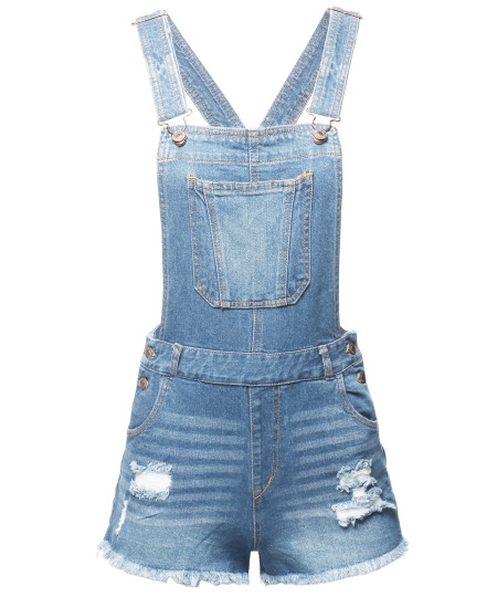 Women's Casual Denim Single Chest Pocket Adjustable Straps Sexy Cute Short Overalls