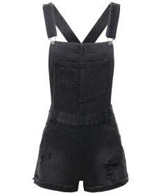 Women's Casual Black Single Chest Pocket Adjustable Straps Sexy Cute Short Overalls